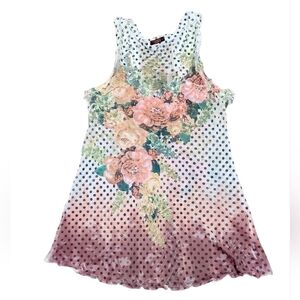 Floral Polka Dot Woman's Sheer Ruffle Chiffon Slip Dress Size Large Made In USA